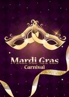 Mardi Gras carnaval Background Traditional mask with feathers and confetti for fesival and masquerade and parade Template for design invitation orflyer or poste and banners vector