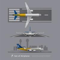 conjunto de aviones en la pista de aterrizaje aislado ilustración vectorial vector