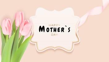 Happy Mother s Day Card with Realistic Tulip Flowers vector