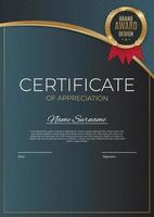 Blue and gold Certificate of achievement template Background with gold badge and border Award diploma design blank vector