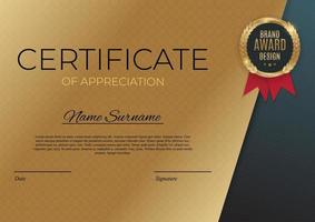 Blue and gold Certificate of achievement template Background with gold badge and border Award diploma design blank vector