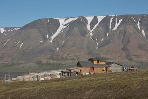 Traditional colorful wooden houses on a sunny day in Longyearbyen Svalbard photo