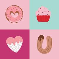 Flat illustrations of cute sweets in pastel color vector