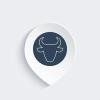 icono de línea de cabeza de toro en el pin del mapa vector