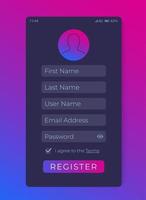 Register form for mobile ui vector design