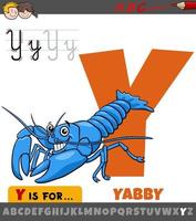 letter Y from alphabet with cartoon yabby animal character vector