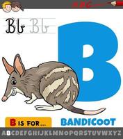 letter B from alphabet with cartoon bandicoot animal vector