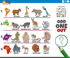 odd one out picture game with animals and continents vector