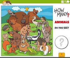 cuántos animales de dibujos animados juego educativo para niños vector