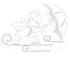 WebVector image of a mouse with an umbrella and rubber boots in autumn in bad weather vector