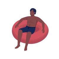 Man floating in inflatable float flat color vector faceless character