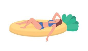 Sunbathing in inflatable pineapple float flat color vector faceless character