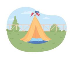 Wigwam for kids in backyard vector web banner