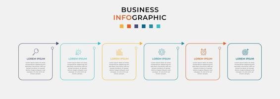 Plantilla de negocio de diseño infográfico vectorial con iconos y 6 opciones o pasos que se pueden utilizar para presentaciones de diagramas de proceso. vector