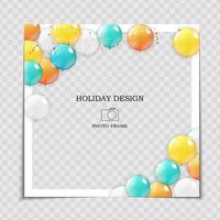 Party Holiday Photo Frame Template with balloons for post in Social Network vector