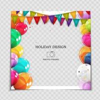 Party Holiday Photo Frame Template with balloons for post in Social Network vector