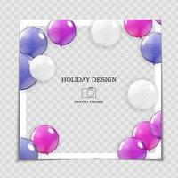 Party Holiday Photo Frame Template with balloons for post in Social Network vector