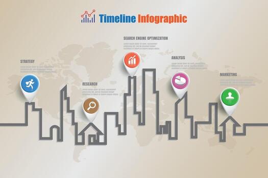 Business road map timeline infographic city designed for abstract background template milestone element modern diagram process technology digital marketing data presentation chart Vector illustration