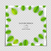 Plantilla de marco de fotos de fondo natural con hojas verdes para publicar en una red social vector