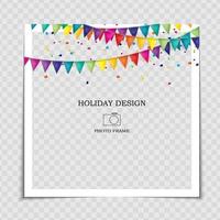 Party Holiday Photo Frame Template with flags for post in Social Network vector