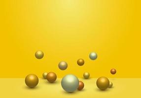 3D dynamic 3d spheres glossy balls on yellow studio room background vector