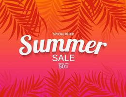 Abstract Summer Sale Background with Palm Leaves vector