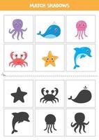 Find shadows of sea animals Cards for kids vector