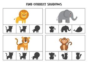 Find correct shadow Printable clip card games for children vector