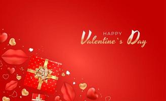 Valentine s Day Background Design with Realistic Lips and Hearts for Template for advertising or web or social media and fashion ads vector