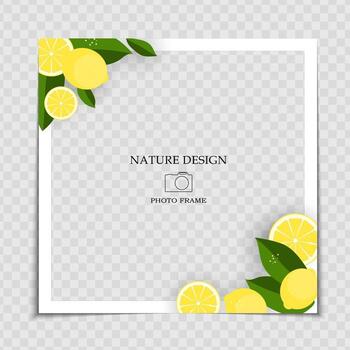 Natural Background Photo Frame Template with Lemom and leaves for post in Social Network vector