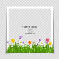 Plantilla de marco de fotos de fondo natural con flores para publicar en una red social vector