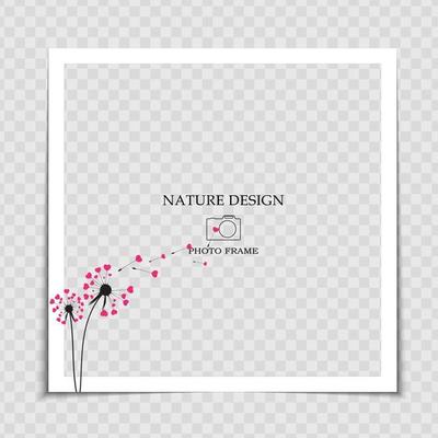 Natural Background Photo Frame Template with dandelion and hearts for post in Social Network