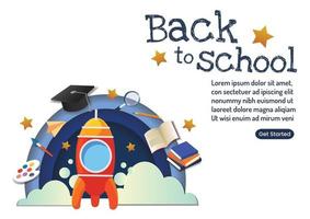 rocket with text back to school and kid stuffs kid object Stationery banner design vector