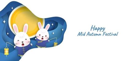 Mid autumn festival banner in paper cut atyle vector