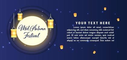 Mid autumn festival banner and card in papercut style vector