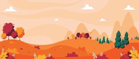 Autumn landscape with trees mountains and fields Countryside autumn landscape vector