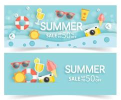 summer sale banner with summer element vector