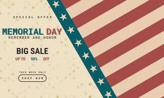 Memorial Day Background Special Offer Sale Promotion Advertising Banner Template Design in Vintage Color vector