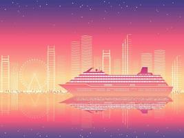 Cruise Liner And Cityscape At Sunset Or At Dawn With Text Space vector