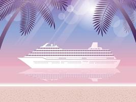 Luxury Cruise Ship And Tropical Beach With Palm Trees vector