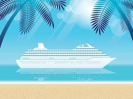 Luxury Cruise Ship And Tropical Beach With Palm Trees vector