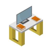 Table With Isometric Television On White Background vector