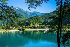 Lake Ledro on a sunny summer day near Trento, Italy