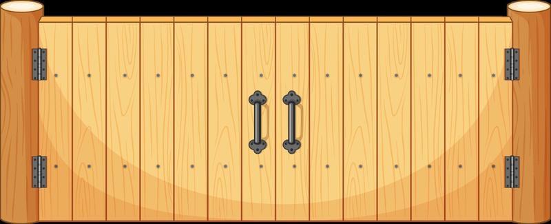 Wooden fence gate in cartoon style isolated