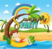 Tropical beach scene with Summer Party text banner vector