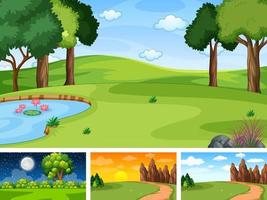 Four different scene of nature park and forest vector