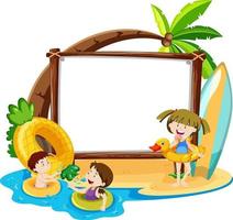 Tema de playa de verano con banner vacío aislado sobre fondo blanco. vector