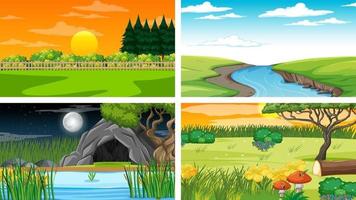 Four different scene of nature park and forest vector