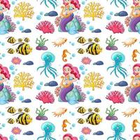 Seamless pattern with mermaid and undersea elements vector