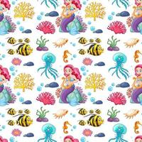 Seamless pattern with mermaid and undersea elements vector